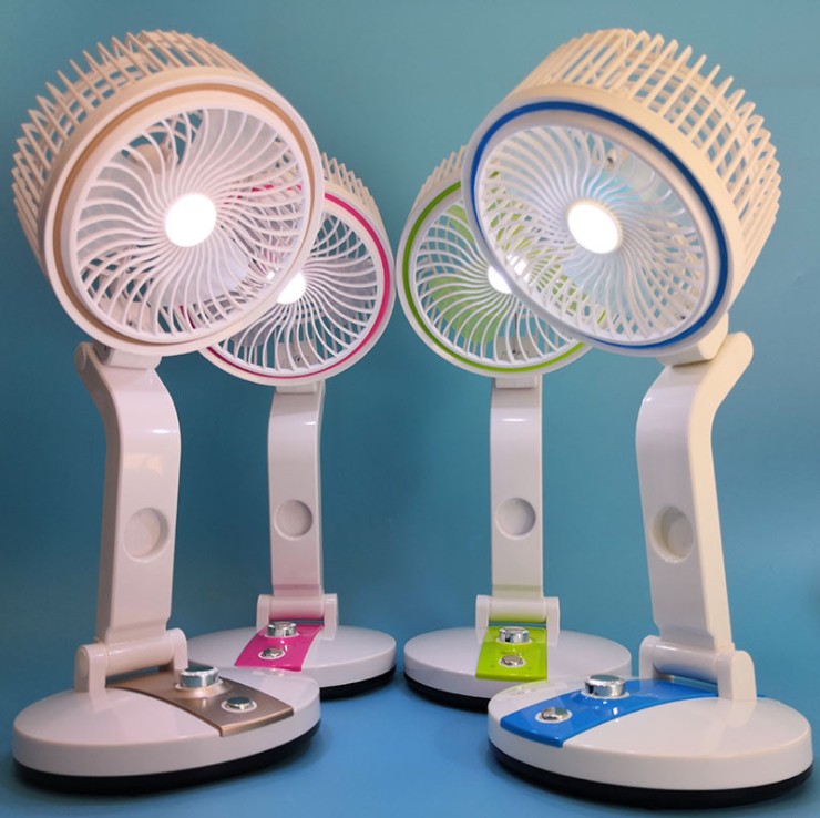Rechargeable Folding Table Fan with LED Light – Portable & Compact